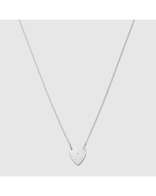 Gucci Metallic Sterling Silver Signature Heart Pendant Necklace