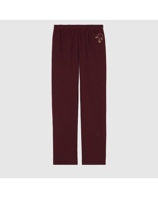 Gucci Purple Cotton Jersey Leisure Trousers With Embroidery