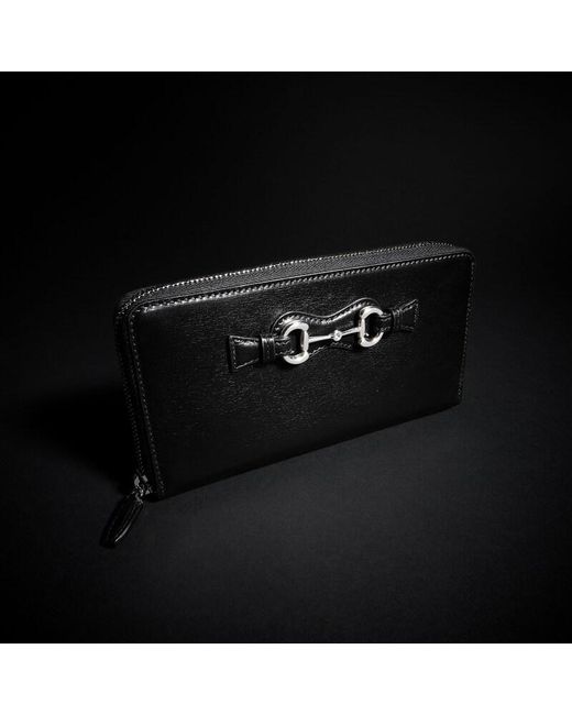 Gucci Black Zip Around Wallet With Horsebit, Leather