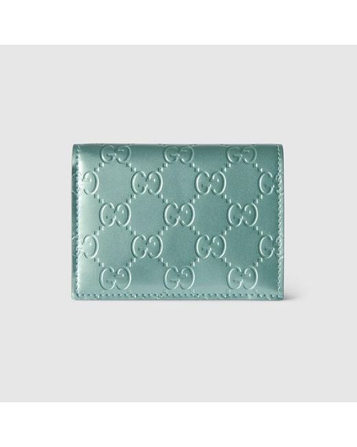 Gucci 〔Ggエンブレム〕スモールウォレット, ブルー, レザー Green