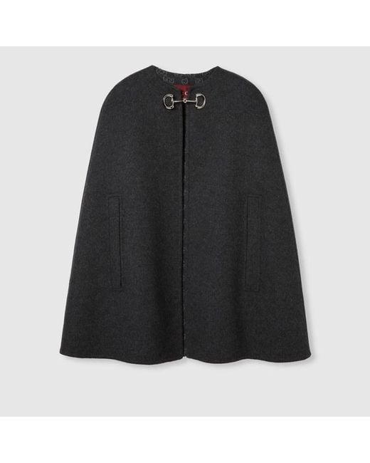 Gucci Black Silk Wool Cape With Horsebit