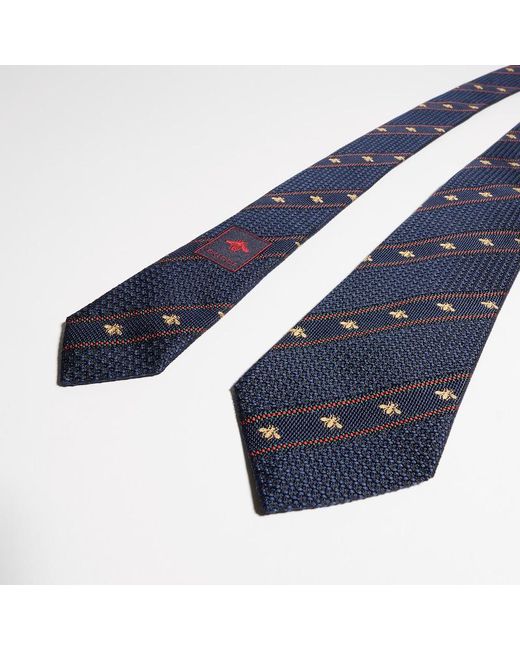 Gucci Blue Bee & Web-striped Silk Tie for men