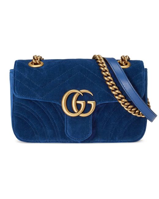 Gucci Blue GG Marmont Mini Velvet Bag