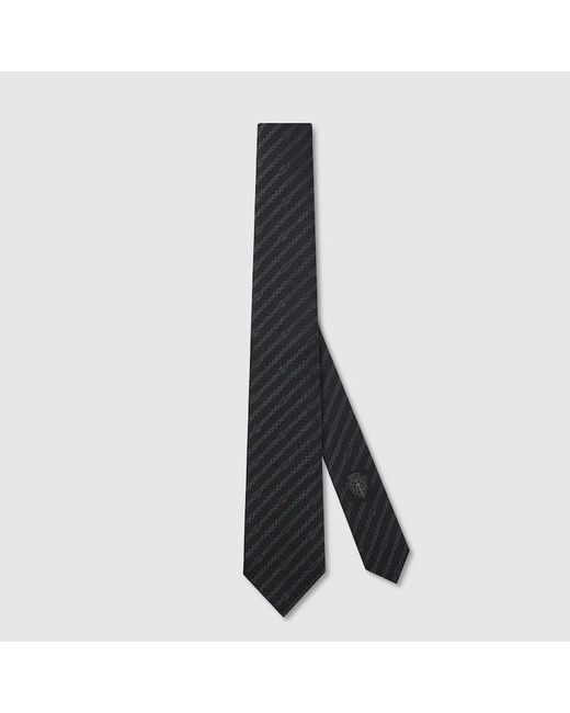 Gucci Black Interlocking G Chain Silk Tie for men