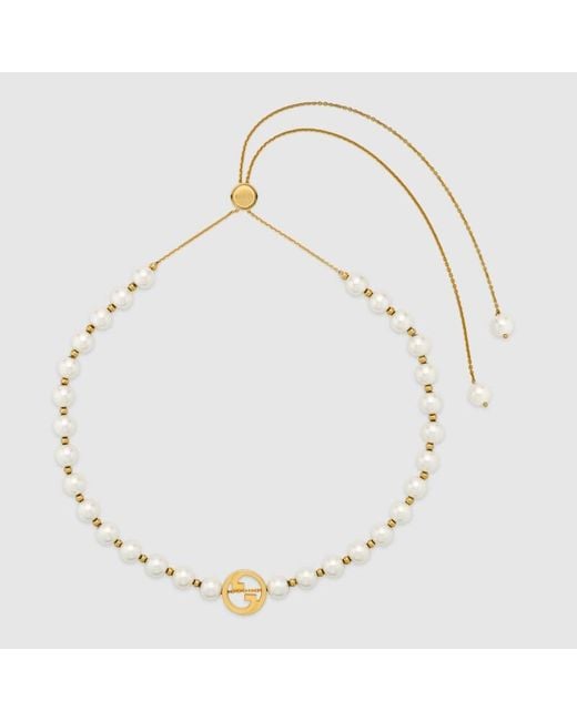Gucci Metallic Interlocking Pearl Necklace