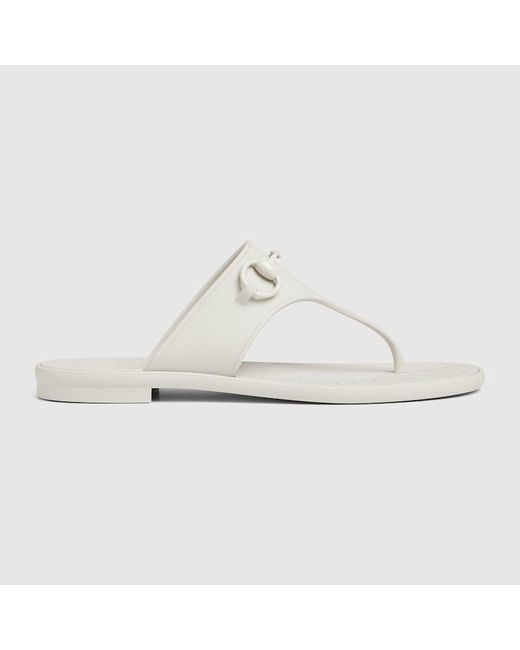 Gucci White Thong Sandal With Horsebit