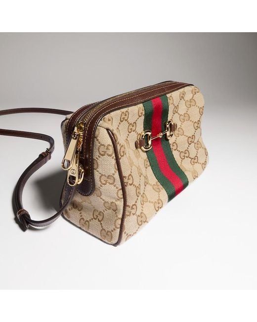 Gucci Natural Horsebit Web Small Camera Bag, Gg Canvas