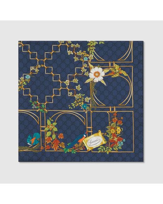 Gucci Blue Printed Silk Twill Carré, Silk