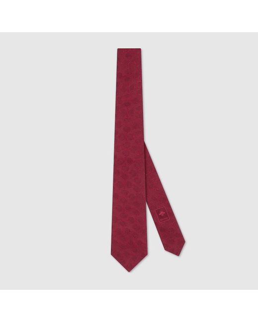 Cravatta In Seta Jacquard Con Morsetto di Gucci in Red da Uomo