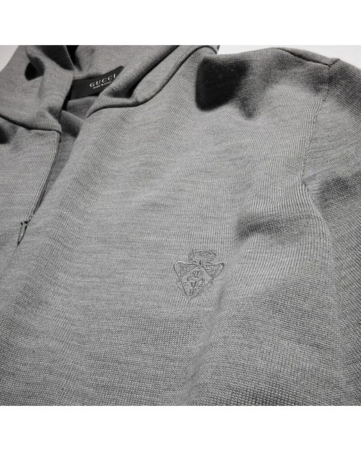 Gucci Gray Wool Silk Blend Hooded Cardigan for men