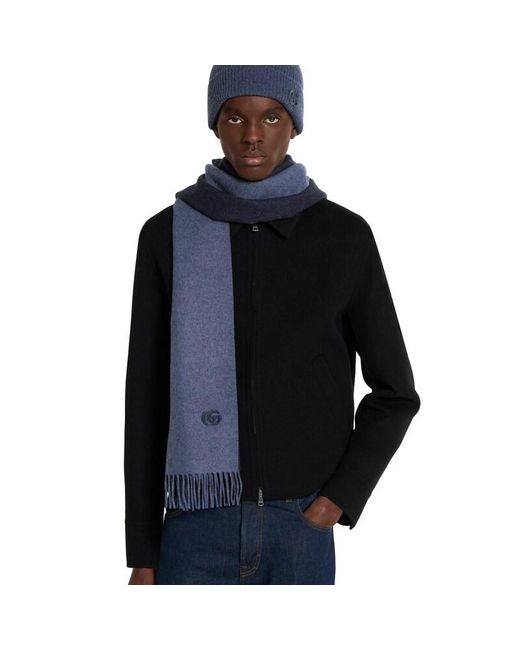Gucci Blue Cashmere Scarf With Patch for men