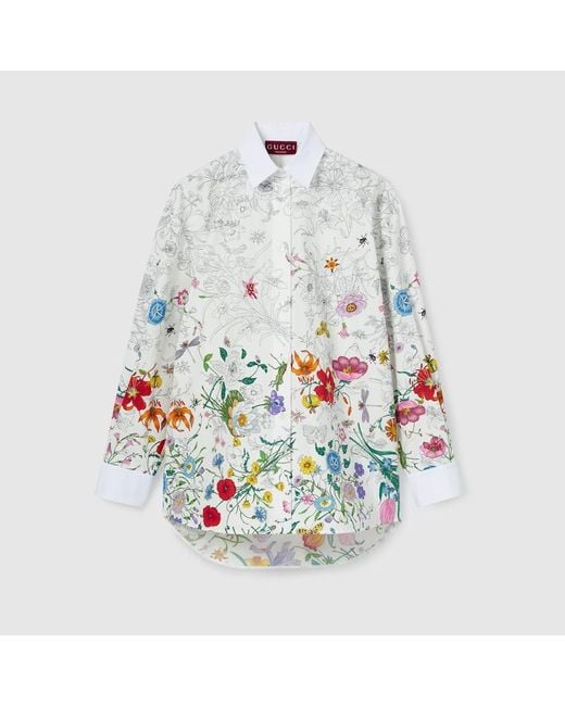 Gucci プリント コットン ポプリン シャツ, ホワイト, ウェア White