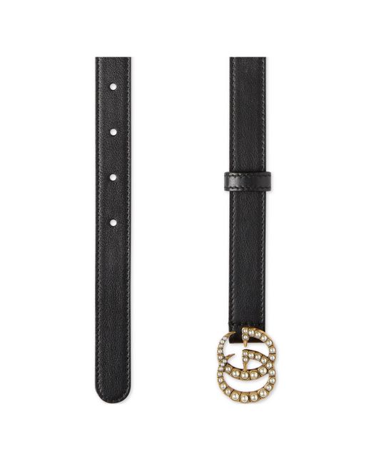 Gucci Leather Double G Pearl-embellished Buckle Belt in Pearl, Black (Black) - Save 9% - Lyst