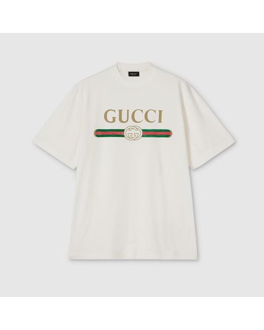Gucci White Silk Blend Jersey T-Shirt With Print for men