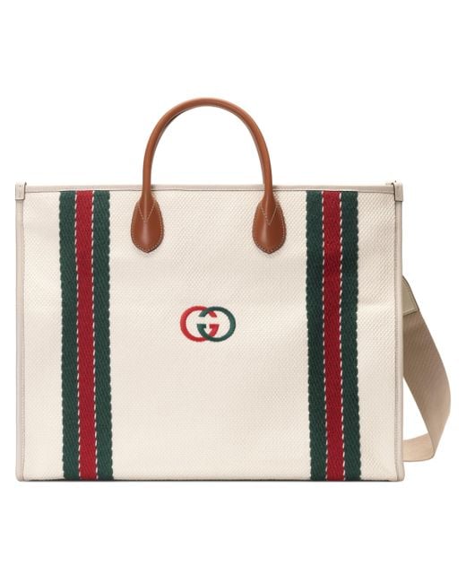 Gucci Canvas Medium Tote Bag With Interlocking G in White for Men ...