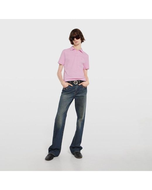 Gucci Pink Cotton Piquet Polo Shirt With Embroidery for men