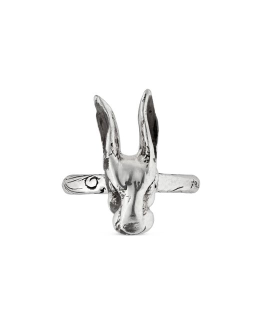 Gucci Metallic Anger Forest Rabbit Head Ring In Silver
