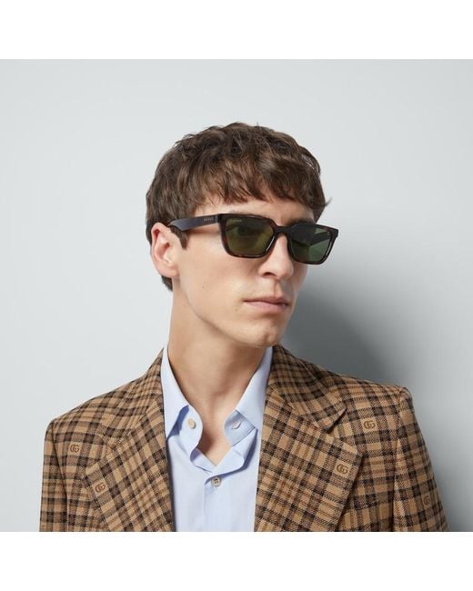 Gucci Green Rectangular-Frame Sunglases for men
