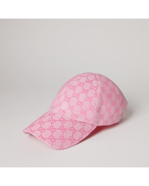 Gucci Pink Embroidered Gg Canvas Baseball Hat