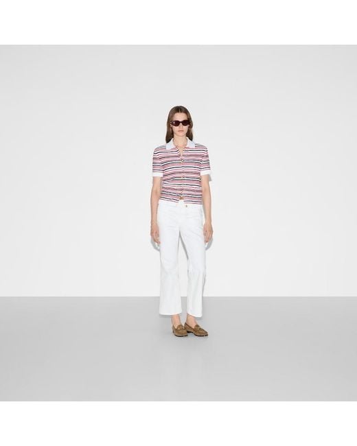 Gucci ファインウール ポロトップ, ホワイト, ウェア Red