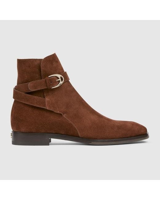 Gucci Brown Ankle Boot With Buckle, Suede for men
