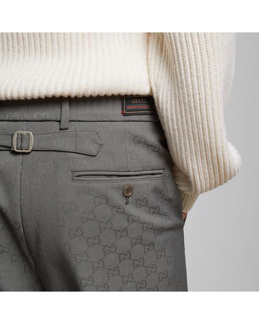 Gucci Gray GG Polyester Trousers With Web Label for men