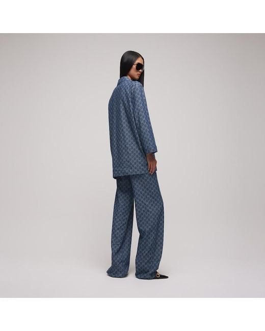 Gucci Blue Gg Cotton Denim Jacquard Jacket, Size 48 It, Ready-To-Wear