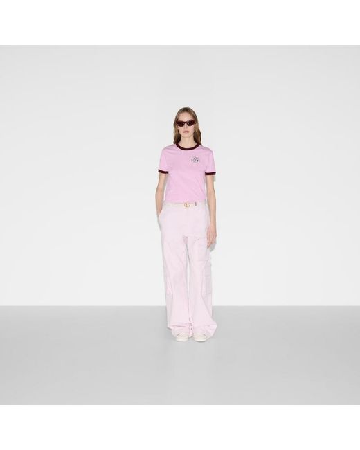 Gucci Pink T-Shirt Aus Baumwolljersey Mit Stickerei, Grösse