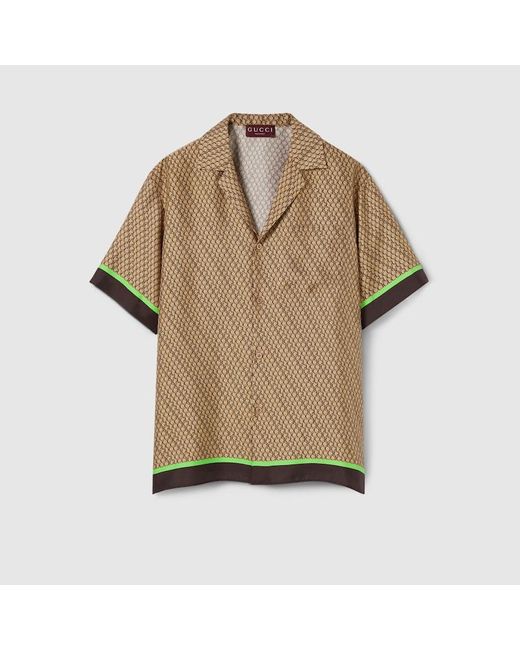 Camicia Bowling In Seta Con Stampa di Gucci in Natural da Uomo