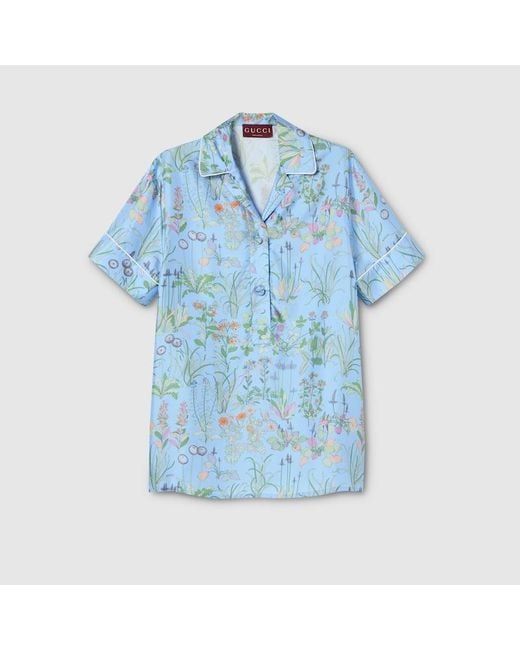 Gucci Blue Printed Silk Twill Shirt