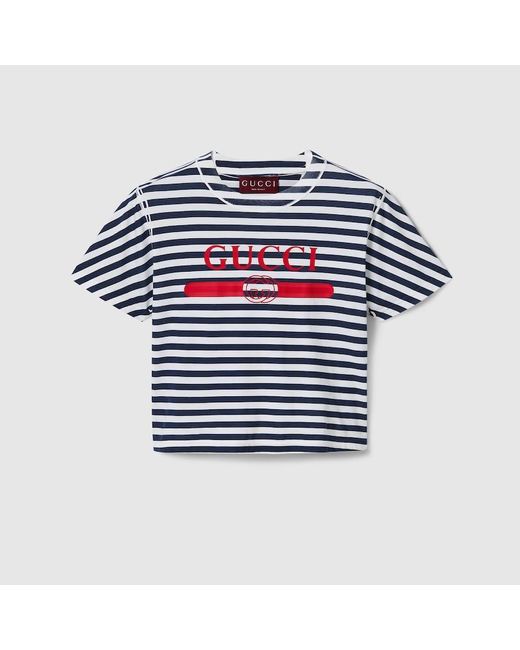 Gucci Blue Striped Cotton Jersey T-shirt With Print