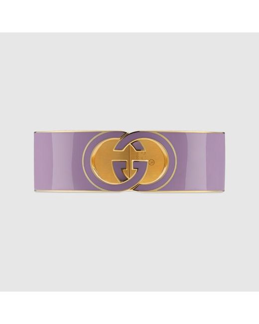 Gucci 〔グッチ インターロッキング〕ラッカー カフブレスレット, ゴールドトーン メタル Purple