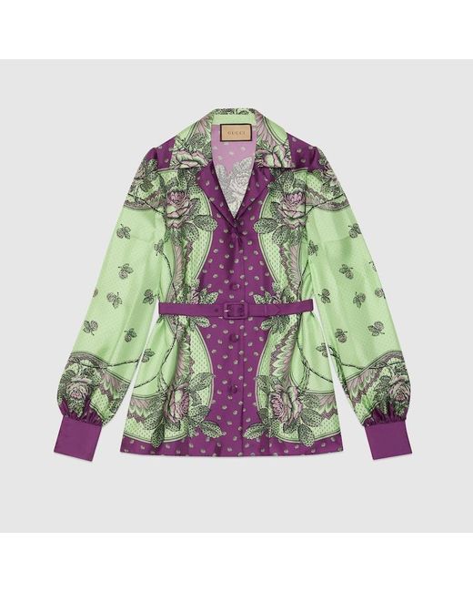 Camicia In Seta Con Stampa Cachemire di Gucci in Green