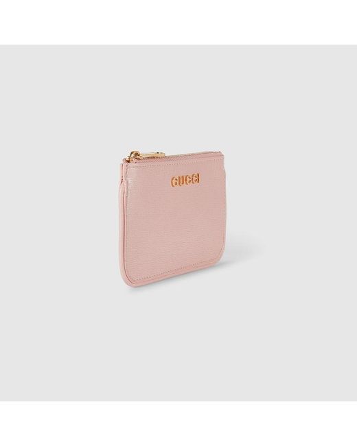 Gucci Pink Zip Key Case With Script