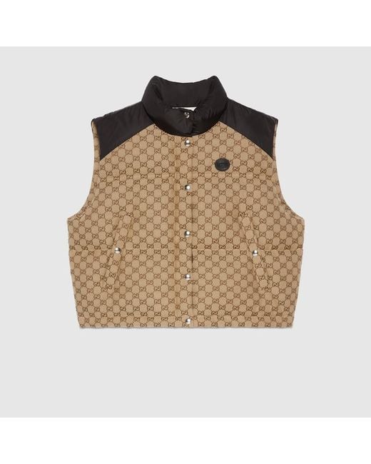 Gucci Ggコットンキャンバス ダウンベスト, ベージュ, ウェア Natural