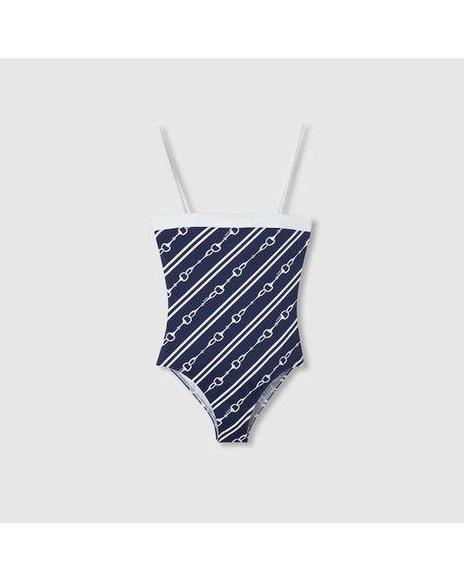 Gucci Blue Horsebit Print Sparkling Jersey Swimsuit