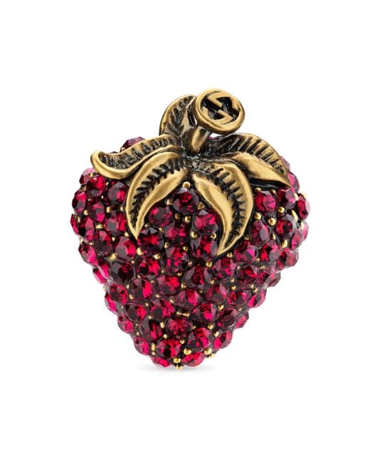 Gucci Red Strawberry Ring With Crystals