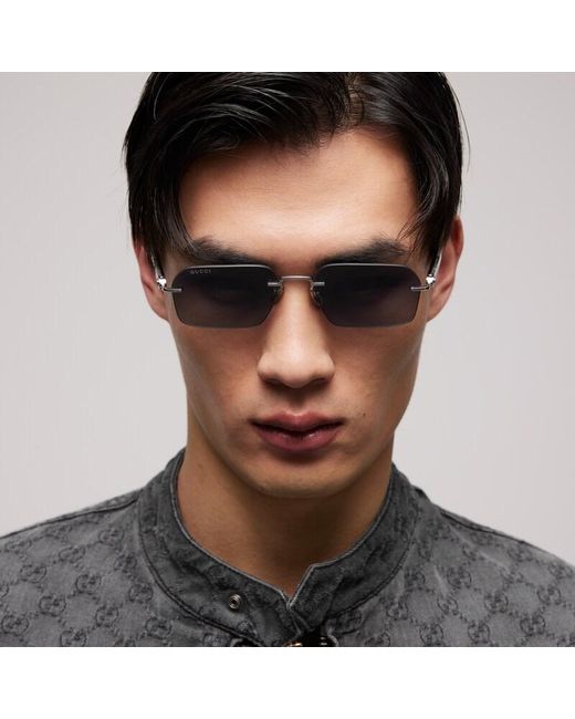 Gucci Blue Rectangular-Frame Sunglasses for men