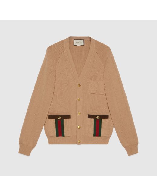 メンズ Gucci 公式 グッチ ウェブ ストライプ付き ウールブレンドニット カーディガンキャメルブラウン Lyst