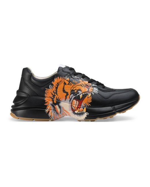 Gucci Rhyton Leather Sneaker With Tiger in Black for Men | Lyst UK