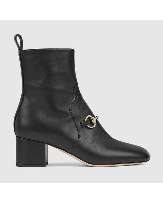 Gucci ホースビット付き ウィメンズ アンクルブーツ, ブラック, レザー Black
