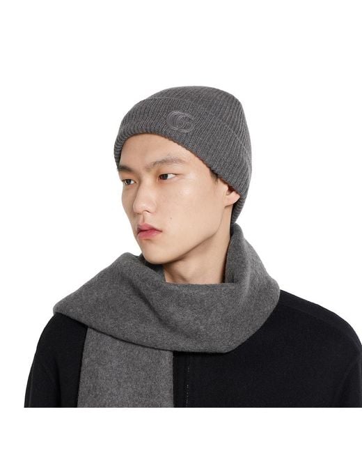 Gucci Mütze Aus Kaschmir Mit Patch, Größe in Gray für Herren