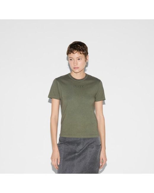 Gucci エンブロイダリー コットンジャージー Tシャツ, グリーン, ウェア Green