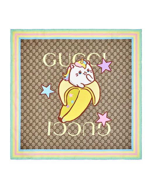 Gucci Metallic Rainbow And Stars Bananya Print Silk Scarf