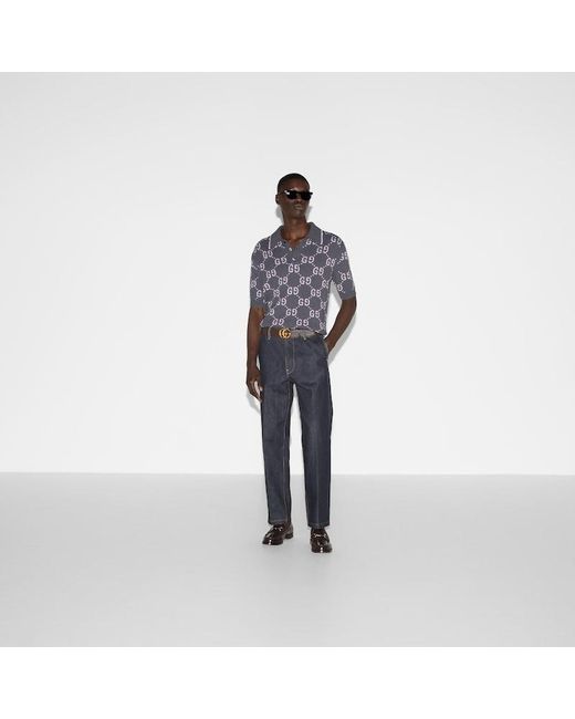 Gucci Blue GG Cotton Jacquard Polo Shirt for men