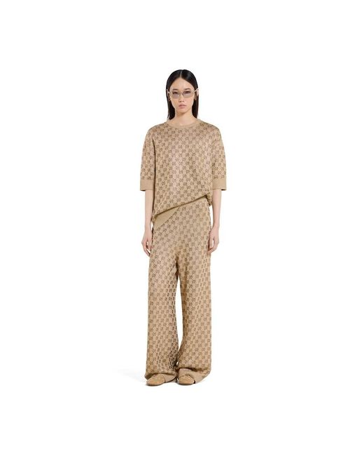 Gucci Natural Wool Cashmere Leisure Trousers With Crystals