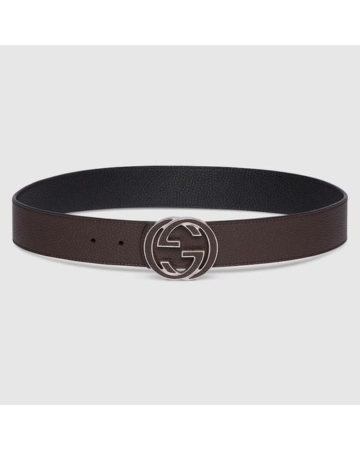 Gucci Brown Reversible Belt With Interlocking G Buckle, Size 95, Leather for men