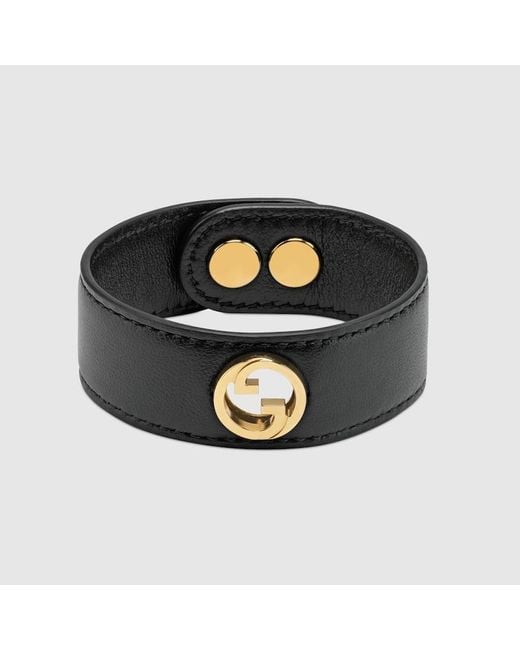 Gucci Black Blondie Logo Leather And Metal Bracelet