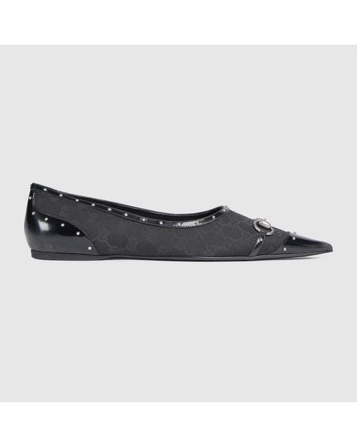 Gucci Blue Point-Toe Studded Loafer, Gg Canvas