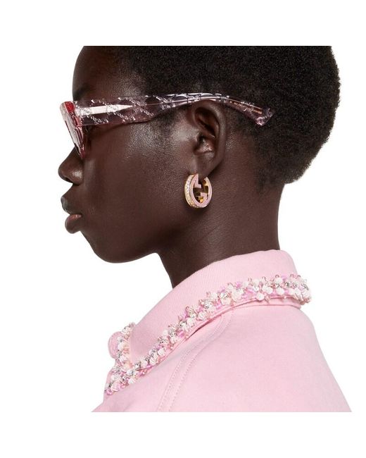 Orecchini Blondie Smaltati Con Cristalli di Gucci in Metallic